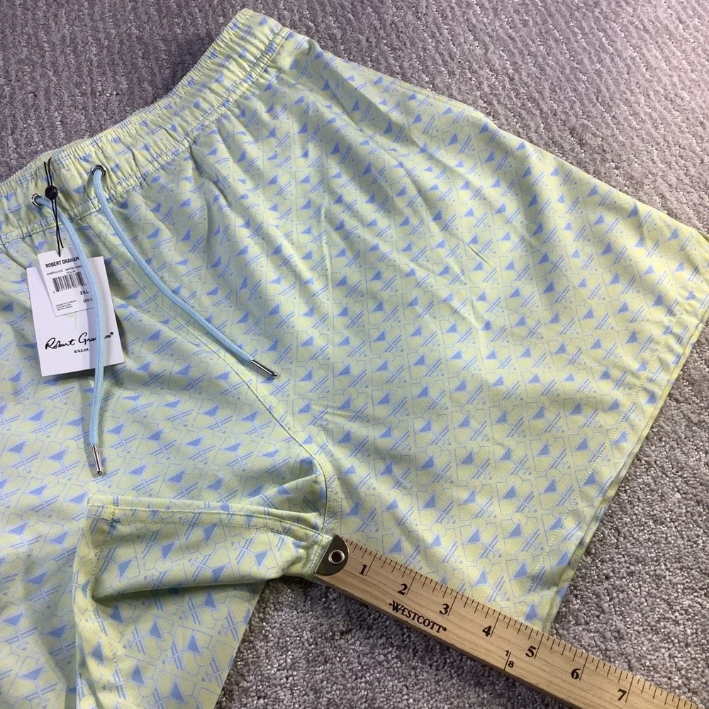 Robert Graham Martini Tower Swim Trunks Yellow Blue Martini Glass Size 2XL NWT